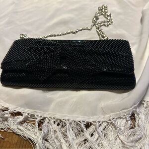 Jessica McClintock Georgeus Sparkly 
Black Chain Evening Clutch Purse